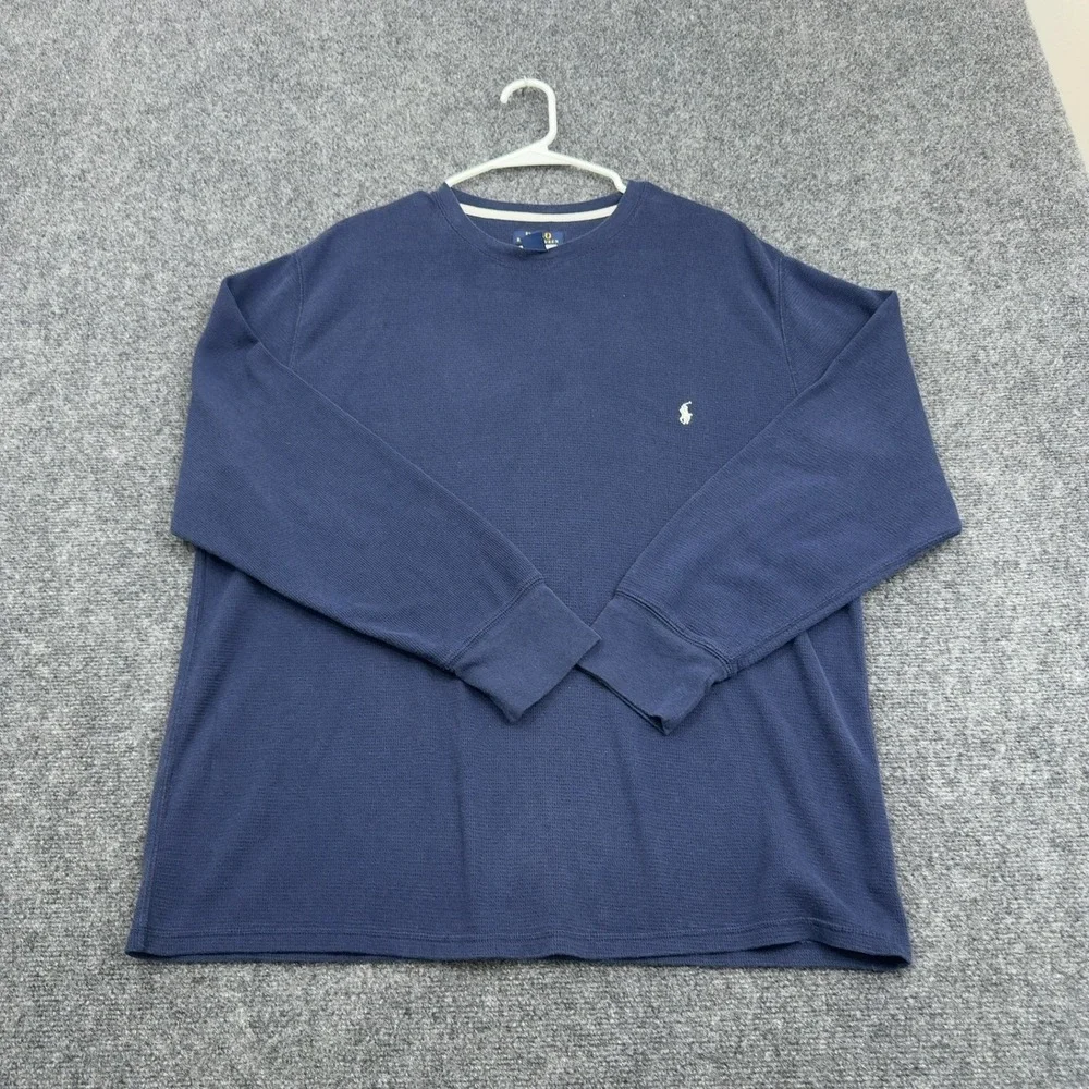 Polo Ralph Lauren Sleepwear Shirt Mens 2XL Blue Waffle Knit Thermal Long Sleeve